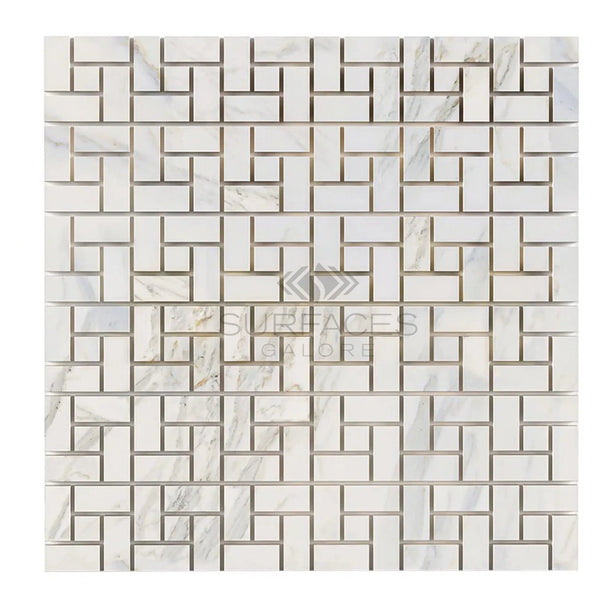 Calacatta Gold Italian Premium Pinwheel (w/Calacatta Gold) Mosaic Marble Tile Polished - Honed - SurfacesGalorePolished