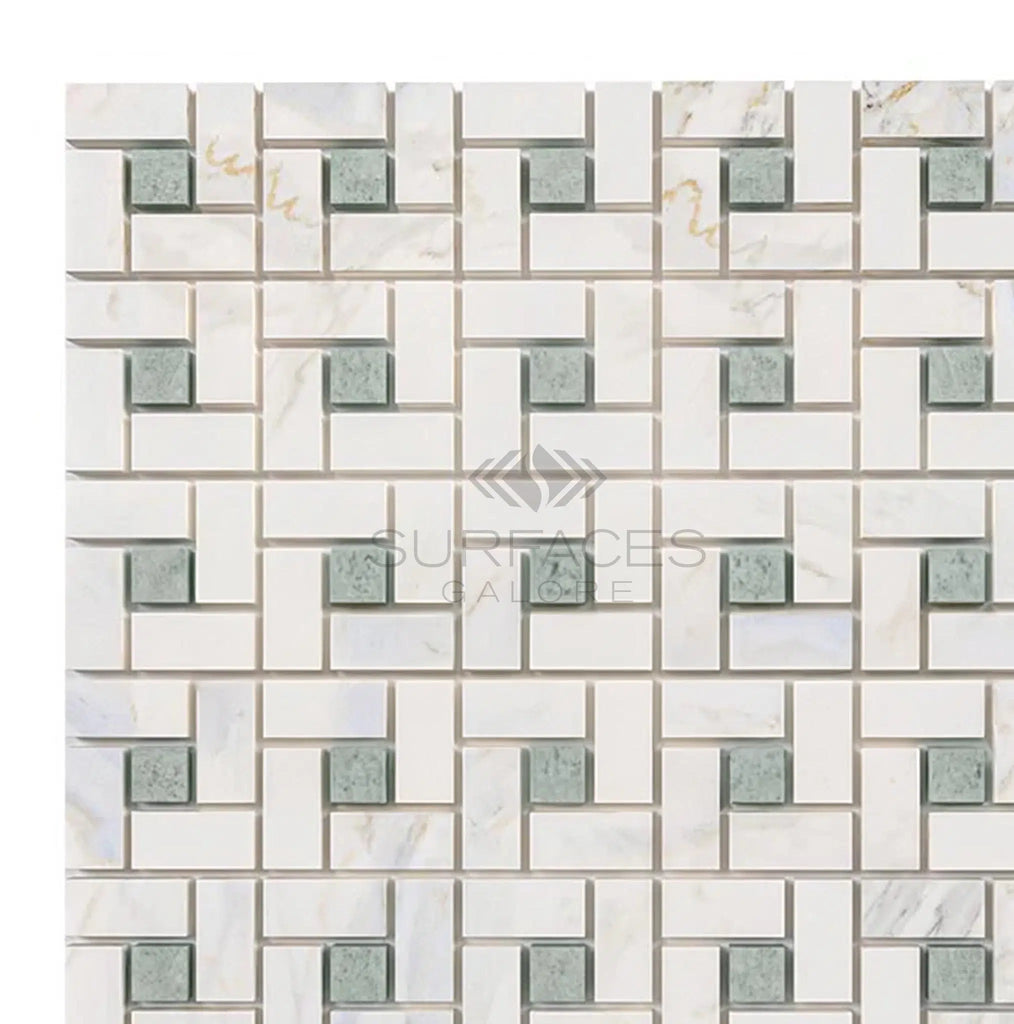 Calacatta Gold Italian Premium Pinwheel (w/Ming - Green) Mosaic Marble Tile Polished - Honed - SurfacesGalorePolished