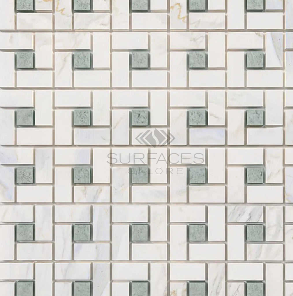 Calacatta Gold Italian Premium Pinwheel (w/Ming - Green) Mosaic Marble Tile Polished - Honed - SurfacesGalorePolished