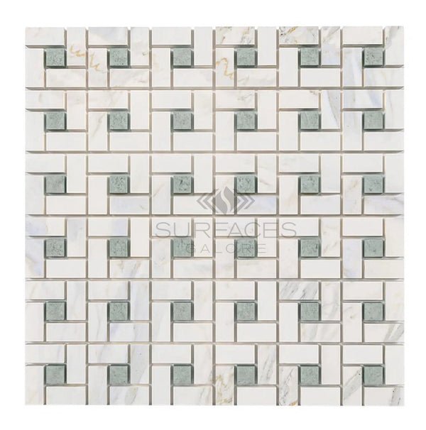 Calacatta Gold Italian Premium Pinwheel (w/Ming - Green) Mosaic Marble Tile Polished - Honed - SurfacesGalorePolished