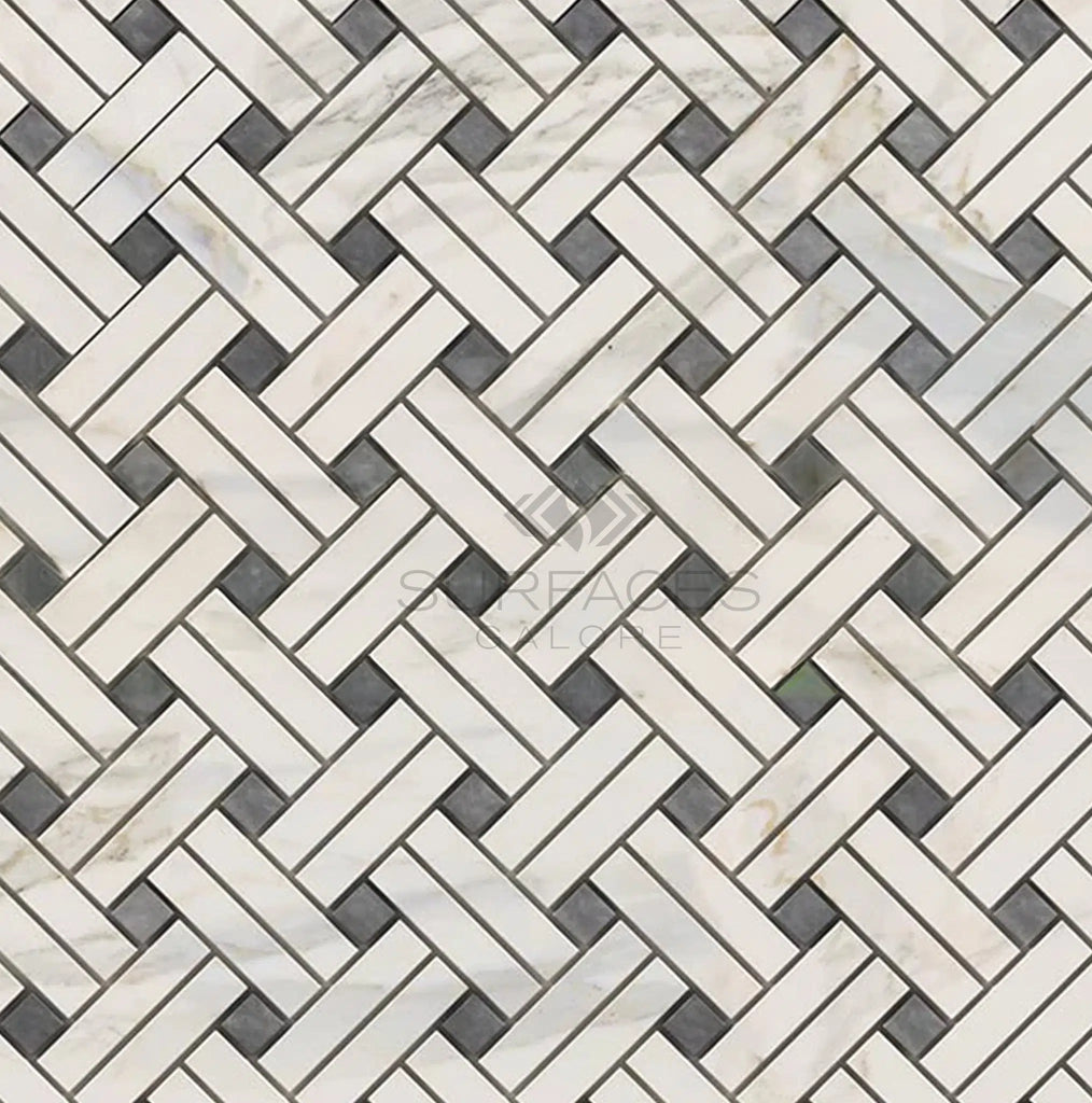 Calacatta Gold Italian Premium Stanza (w/Blue - Gray) Mosaic Marble Tile Polished - Honed - SurfacesGalorePolished