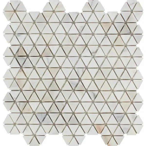 Calacatta Gold Italian Premium Triangular Hexagon Mosaic Marble Tile Tumbled - SurfacesGalore