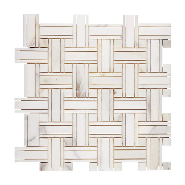 Calacatta Gold Italian Premium Triple-Weave (w/Calacatta Gold) Mosaic Marble Tile Polished-Honed