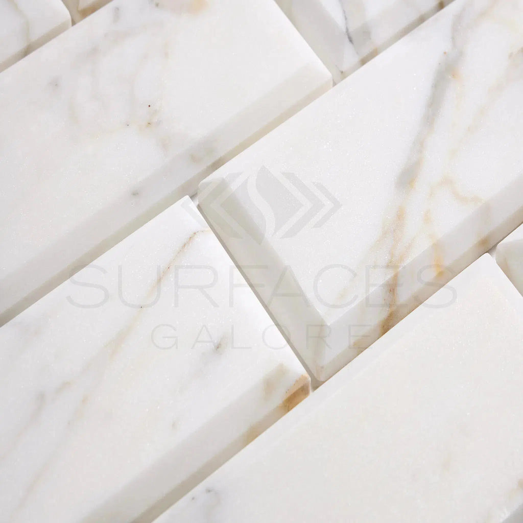 Calacatta Gold Marble 3X6 Deep-Beveled Polished-Honed