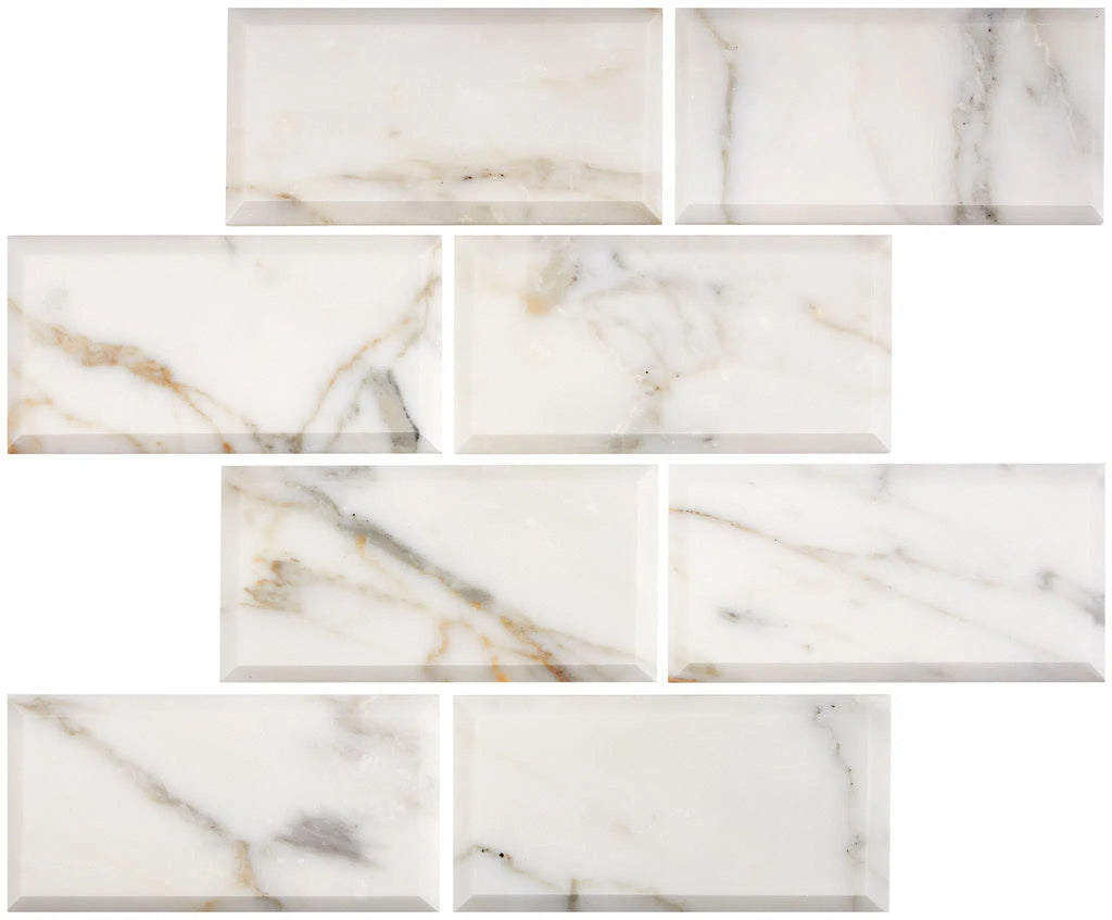 Calacatta Gold Marble 3X6 Deep-Beveled Polished-Honed