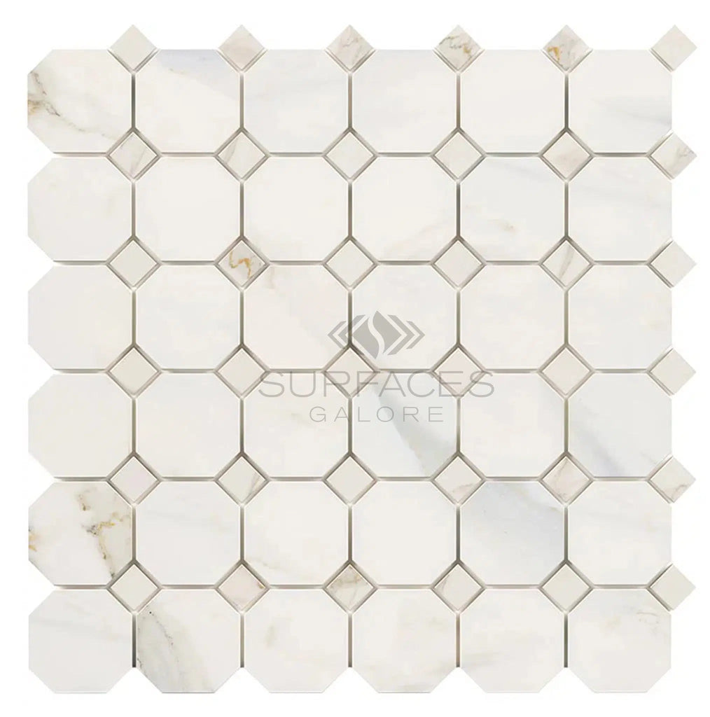 Calacatta Gold Octagon (w/Calacatta Gold) Mosaic Marble Tile Polished-Honed