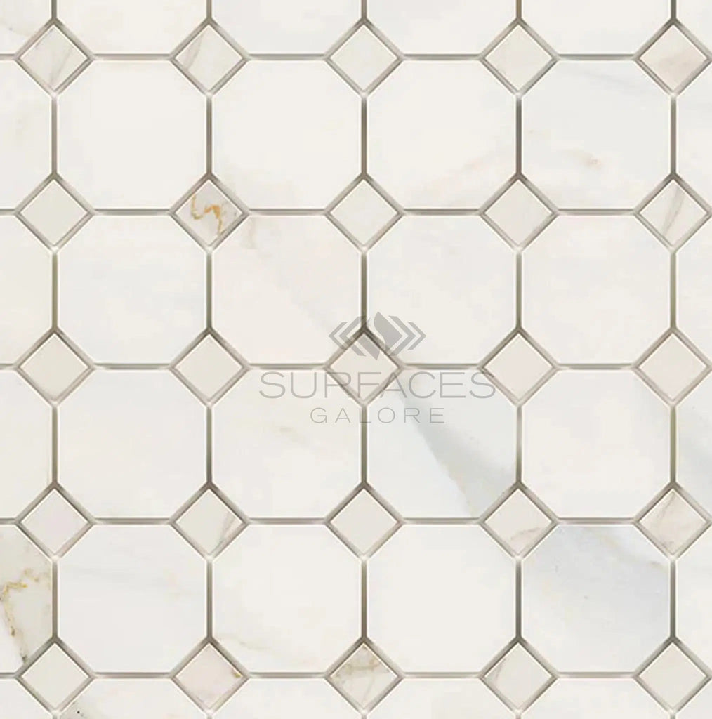 Calacatta Gold Octagon (w/Calacatta Gold) Mosaic Marble Tile Polished-Honed