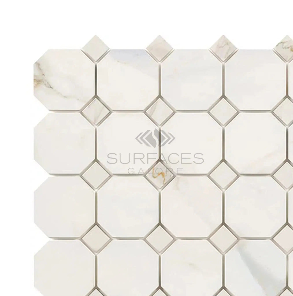 Calacatta Gold Octagon (w/Calacatta Gold) Mosaic Marble Tile Polished-Honed