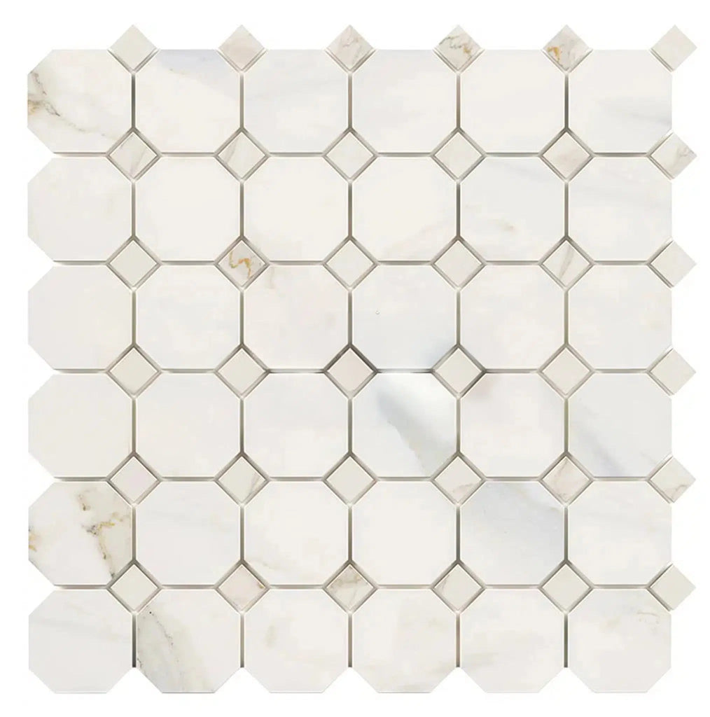 Calacatta Gold Octagon (w/Calacatta Gold) Mosaic Marble Tile Polished-Honed