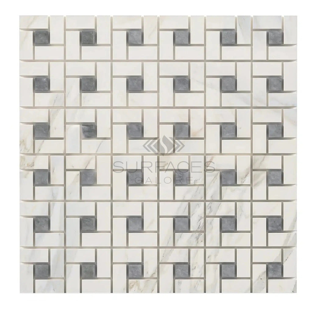 Calacatta Gold Pinwheel (w/Blue-Gray) Mosaic Marble Tile Polished-Honed