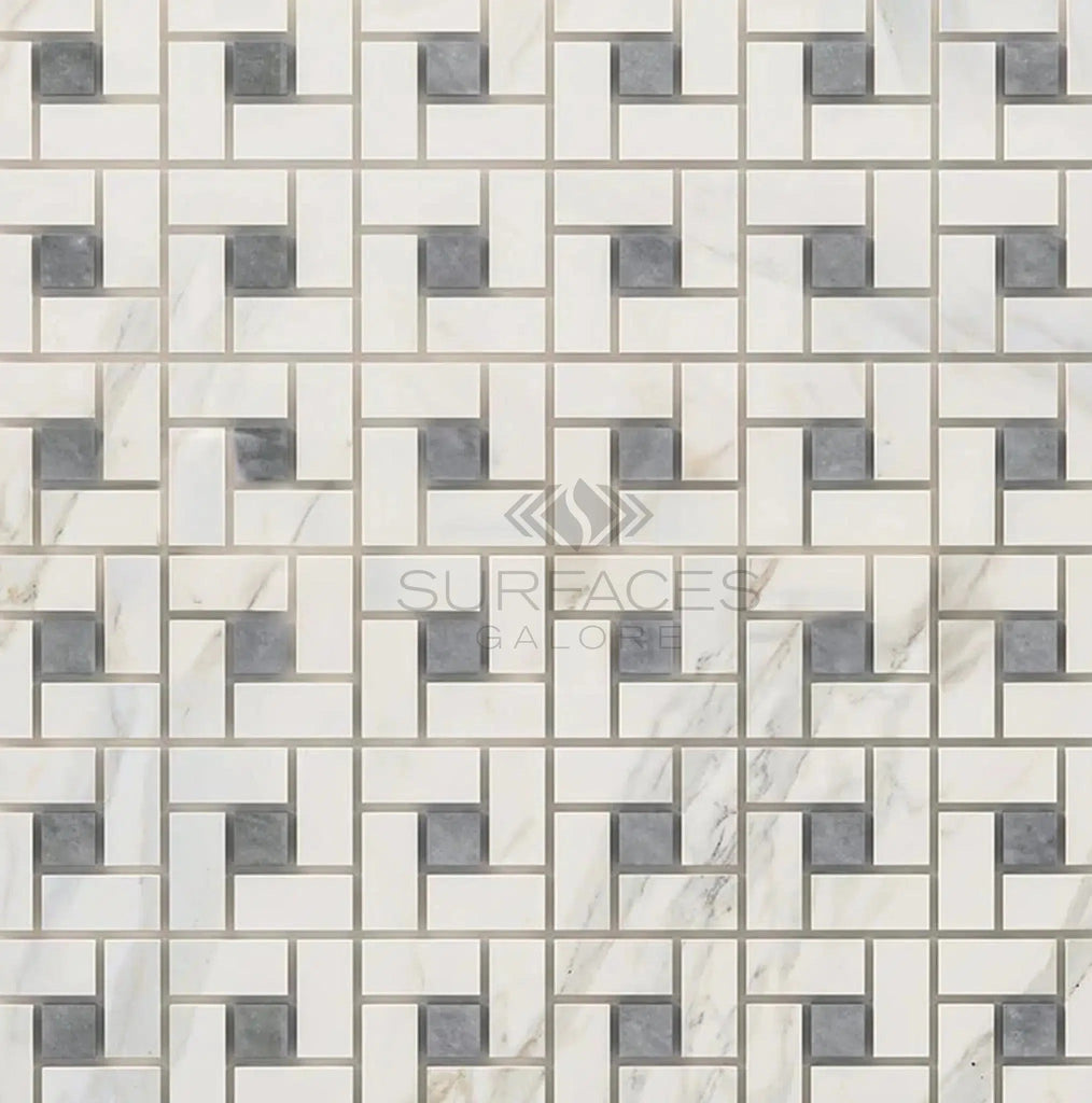 Calacatta Gold Pinwheel (w/Blue-Gray) Mosaic Marble Tile Polished-Honed