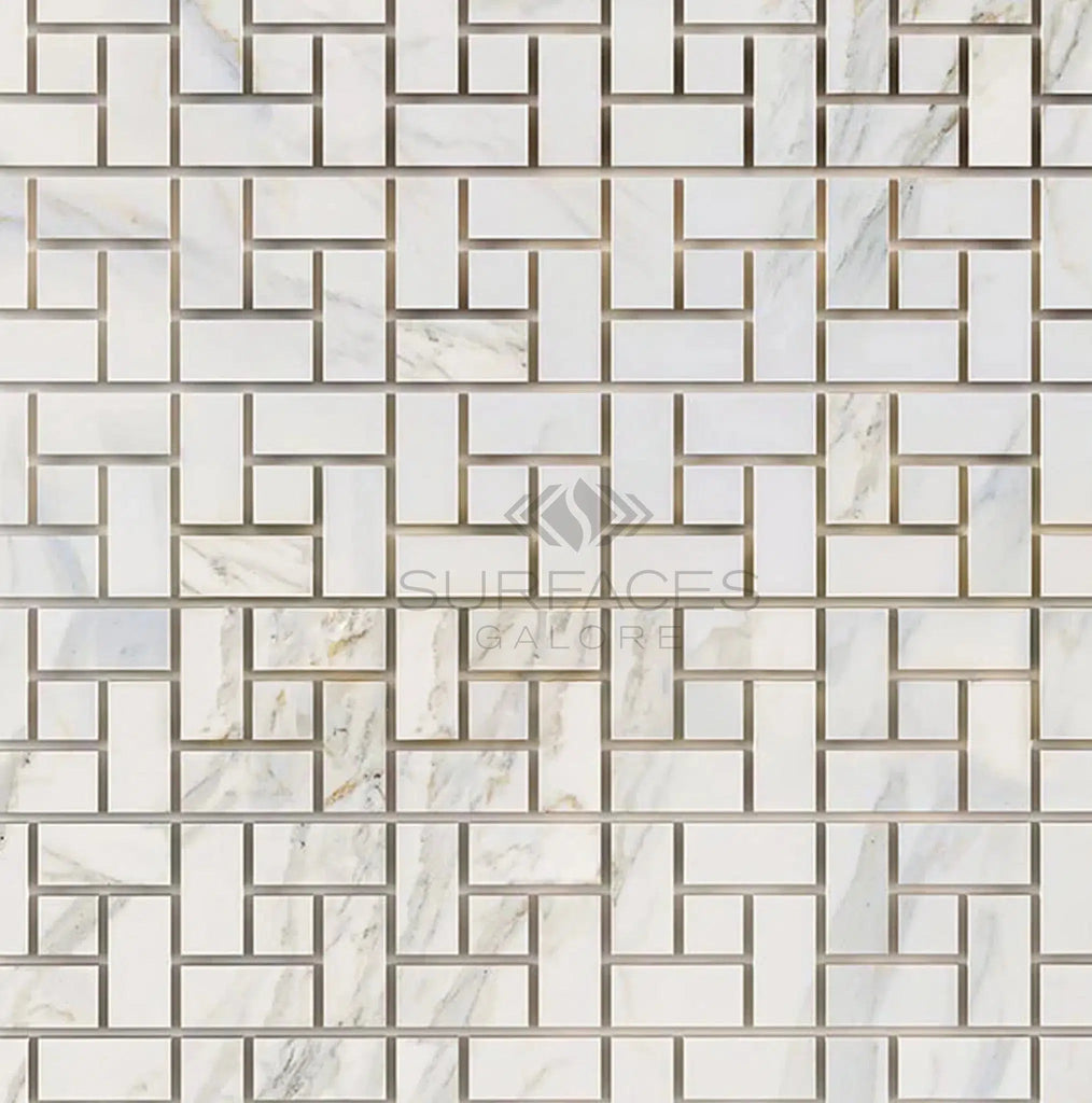 Calacatta Gold Pinwheel (w/Calacatta Gold) Mosaic Marble Tile Polished-Honed