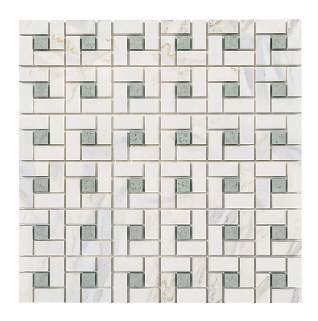 Calacatta Gold Pinwheel (w/Ming-Green) Mosaic Marble Tile Polished-Honed