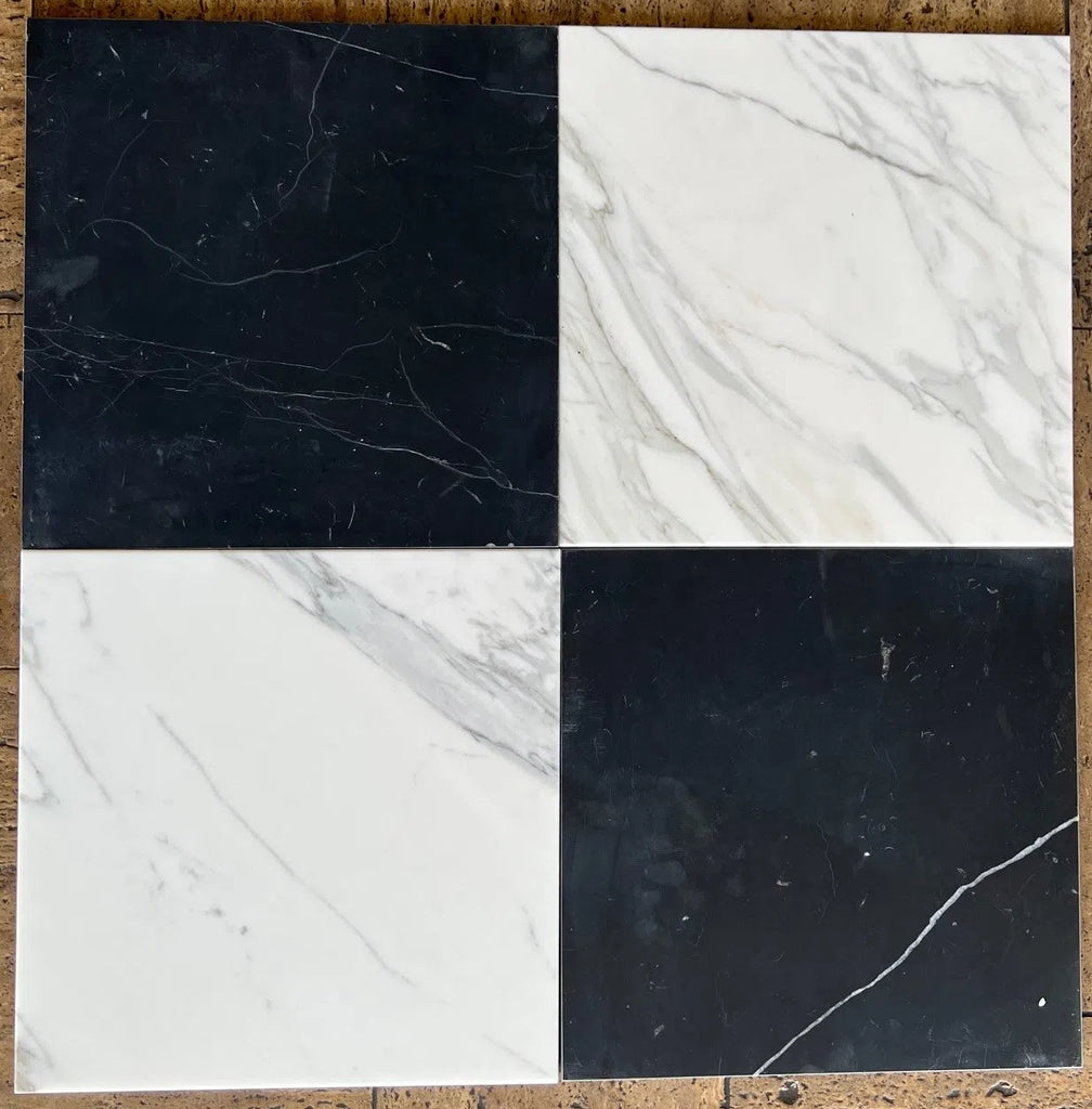 Calacatta Gold Stanza (w/Blue-Gray) Mosaic Marble Tile Polished-Honed