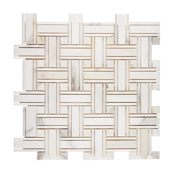 Calacatta Gold Triple-Weave (w/Calacatta Gold) Mosaic Marble Tile Polished-Honed