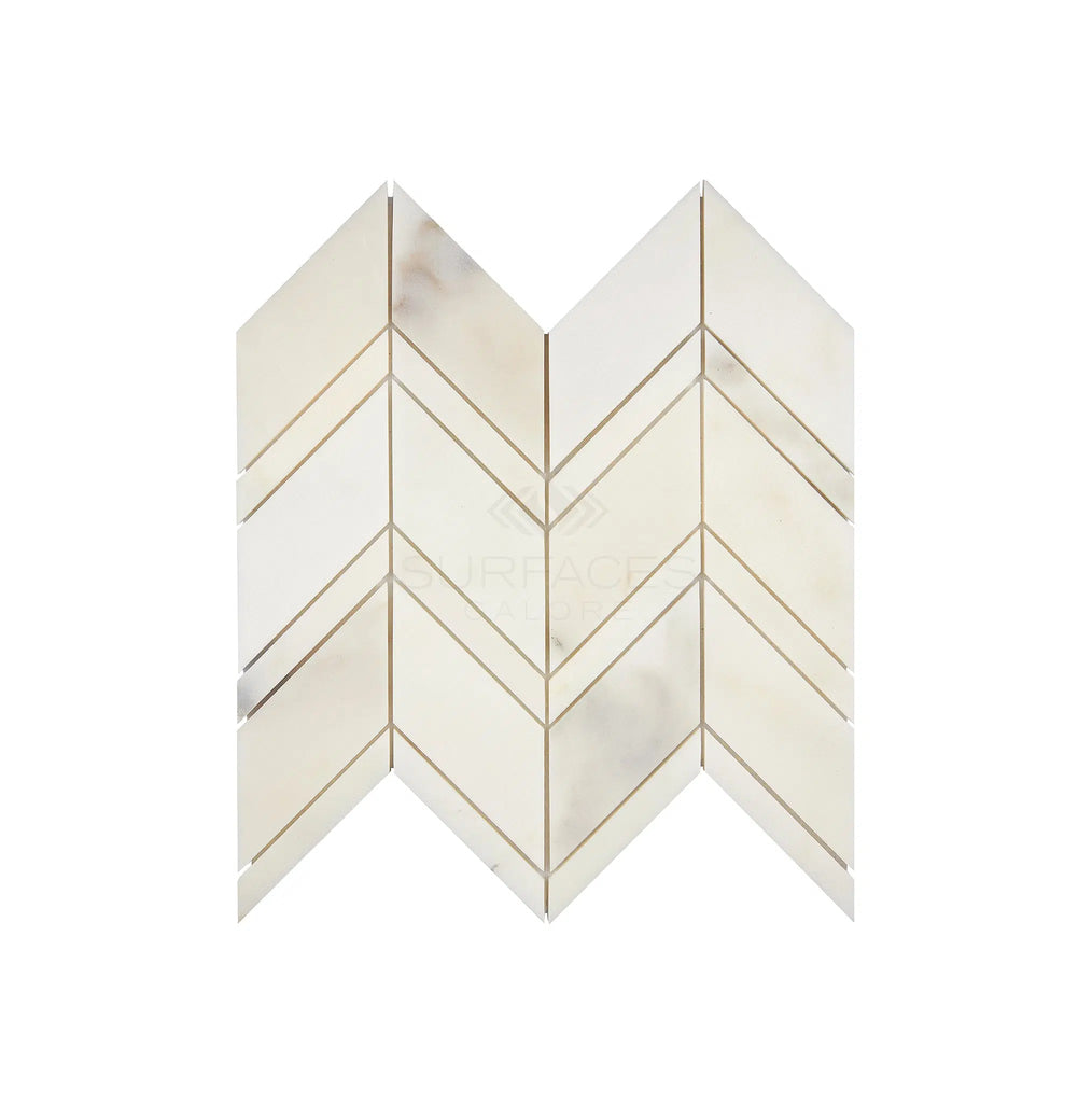 Calacatta Olive Green Marble Chevron Mosaic Tile Polished - Honed - SurfacesGaloreChevron MosaicPolished