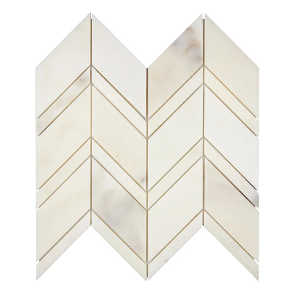 Calacatta Olive Green Marble Chevron Mosaic Tile Polished-Honed