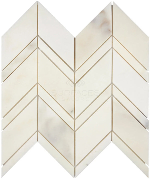 Calacatta Olive Green Marble Chevron Mosaic Tile Polished - Honed - SurfacesGaloreChevron MosaicPolished