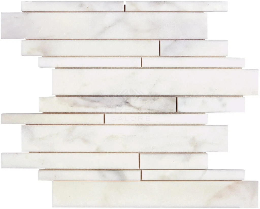 Calacatta Olive Green Marble Manhattan (Random-Strip) Mosaic Tile Polished-Honed