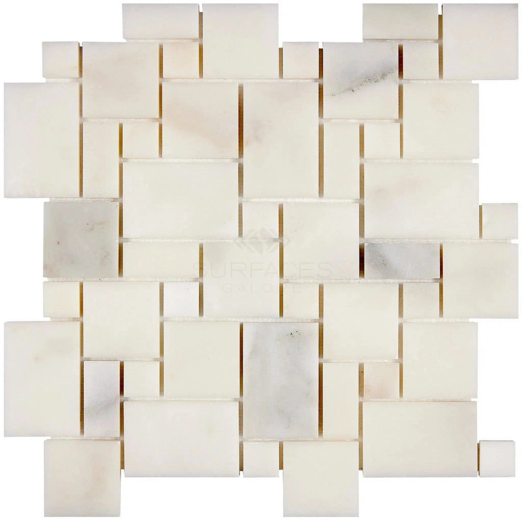 Calacatta Olive Green Marble Mini-Versailles Pattern Mosaic Tile Polished-Honed