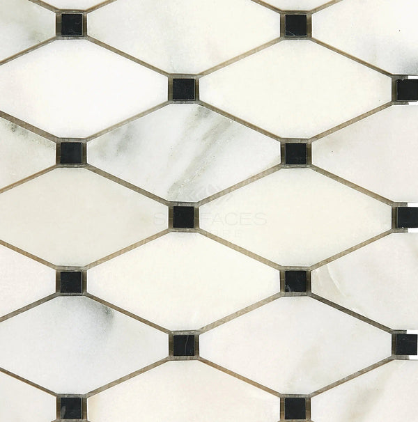 Calacatta Olive Green Marble Octave (Long Octagon) w/Black Mosaic Tile Polished - Honed - SurfacesGaloreOctave (Long Octagon) Mosaic w/ BlackPolished