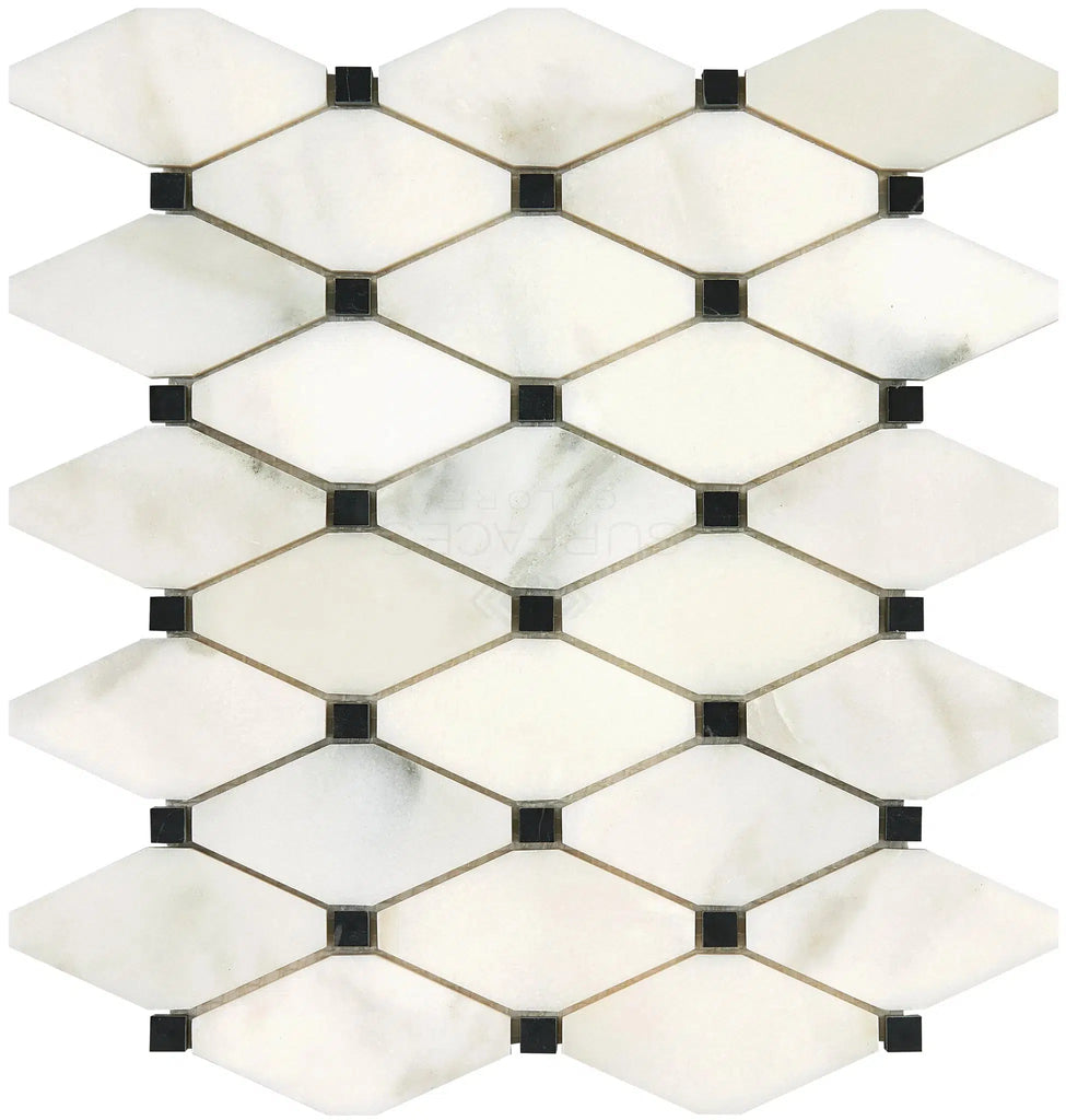 Calacatta Olive Green Marble Octave (Long Octagon) w/Black Mosaic Tile Polished-Honed