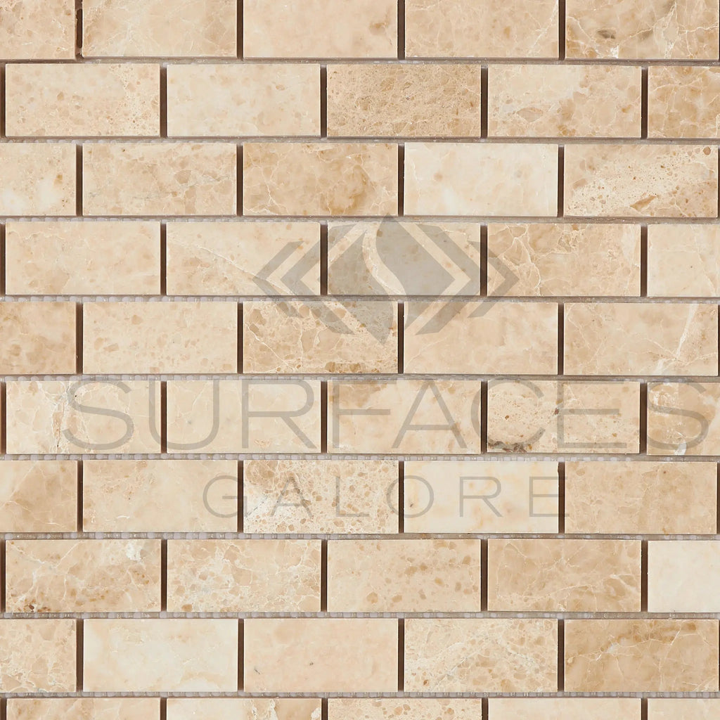 Cappuccino Marble 1X2 Brick Mosaic Tile Polished - SurfacesGalore