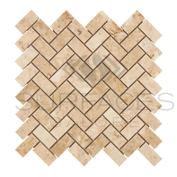 Cappuccino Marble 1X2 Herringbone Mosaic Tile Polished