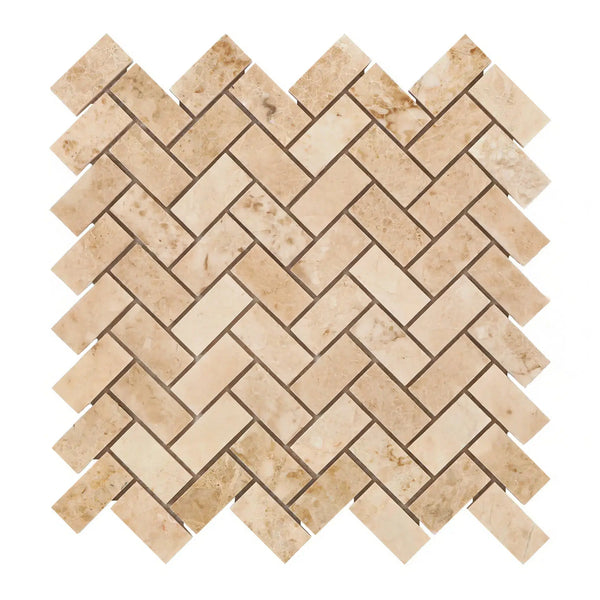 Cappuccino Marble 1X2 Herringbone Mosaic Tile Polished