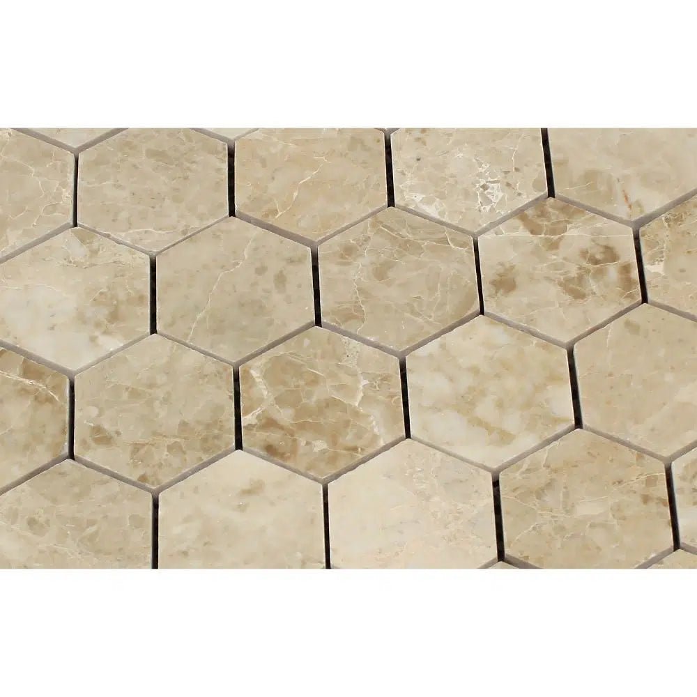 Cappuccino Marble 2X2 Hexagon Mosaic Tile Polished - SurfacesGalore