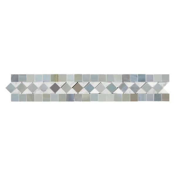 Carrara White 2X12 BIAS Border (w/ Blue-Gray) Polished-Honed