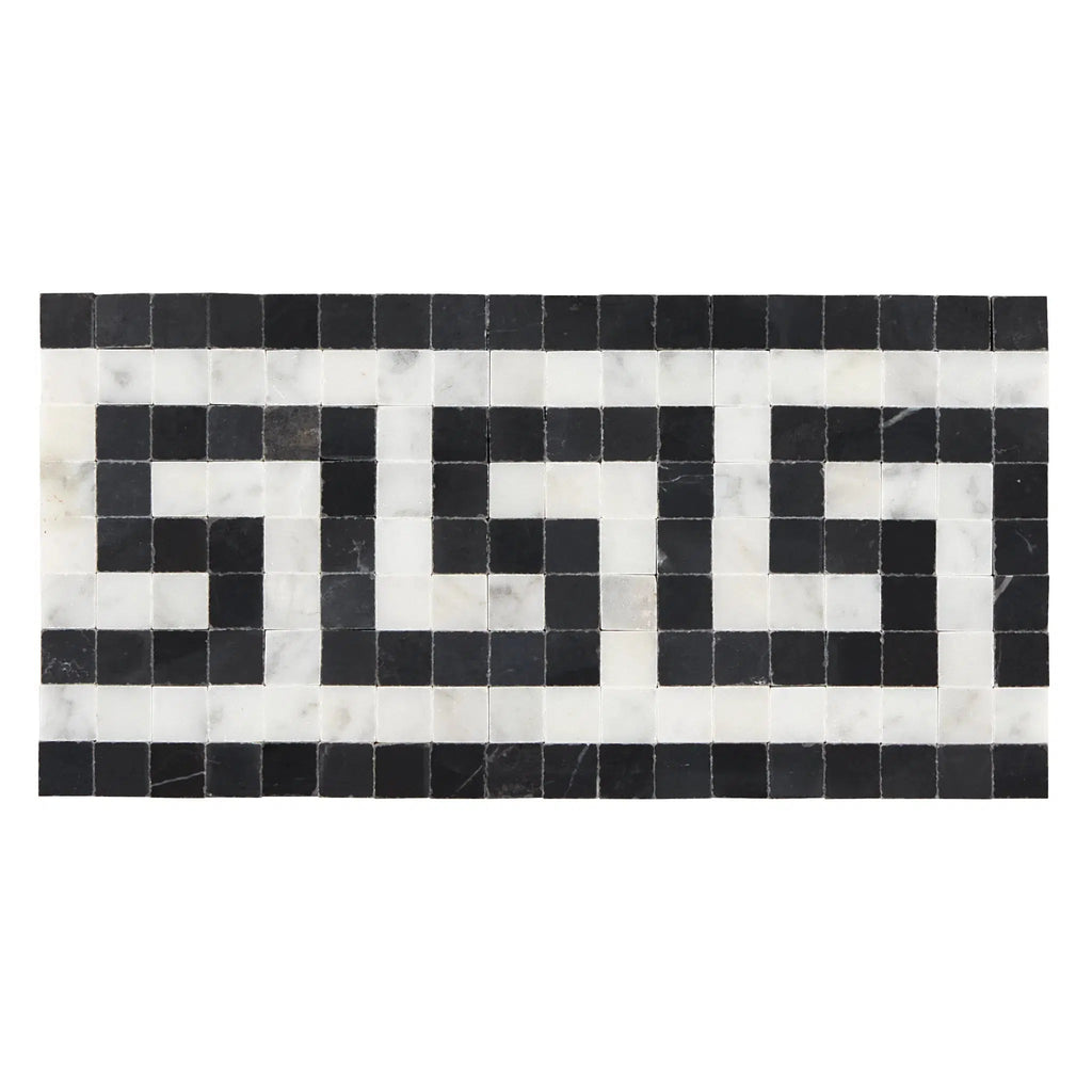 Carrara White 3 1/2X7 Greek Key Border (w/ Black) Polished-Honed