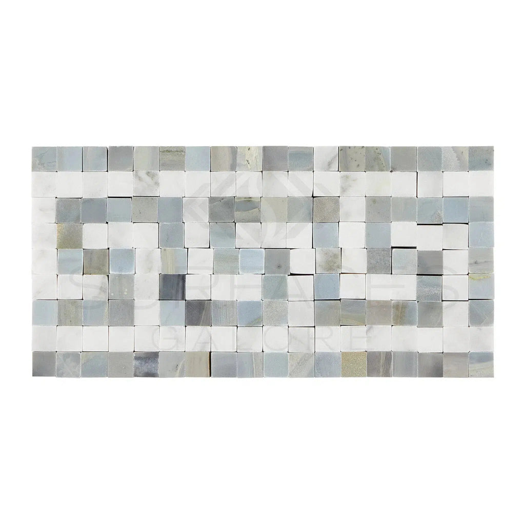 Carrara White 3 1/2X7 Greek Key Border (w/ Blue-Gray) Polished-Honed