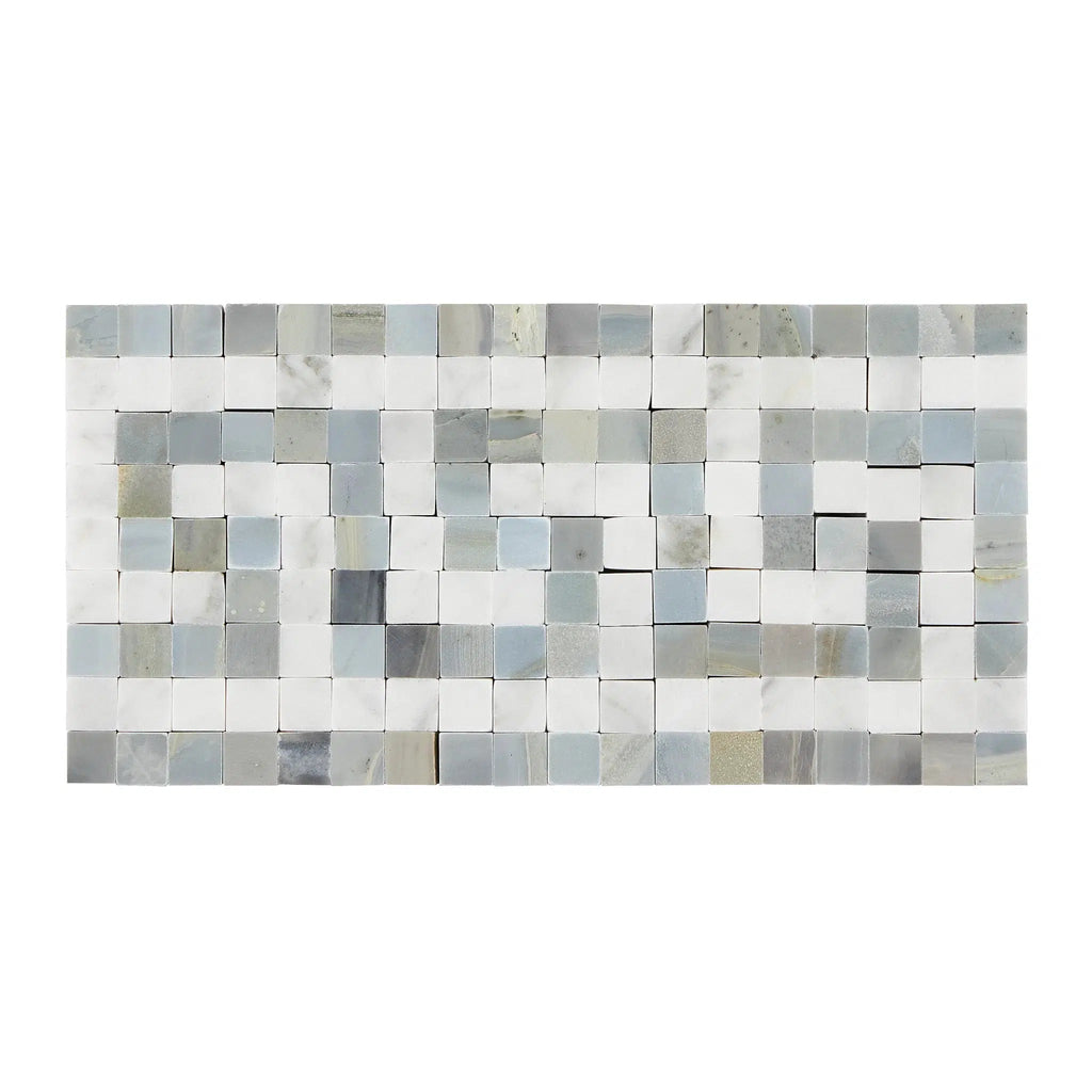 Carrara White 3 1/2X7 Greek Key Border (w/ Blue-Gray) Polished-Honed