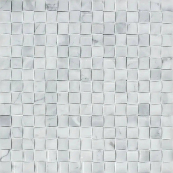 Carrara White 3-D Small-Bread Mosaic Marble Tile Polished-Honed