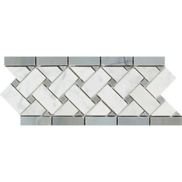 Carrara White 4 3/4X12 Basketweave (w/Blue-Gray) Border Polished-Honed