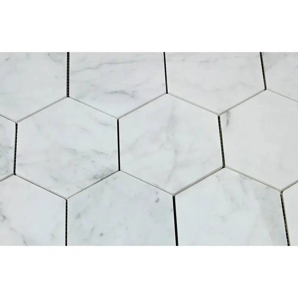 Carrara White 5" Hexagon Mosaic Marble Tile Polished-Honed