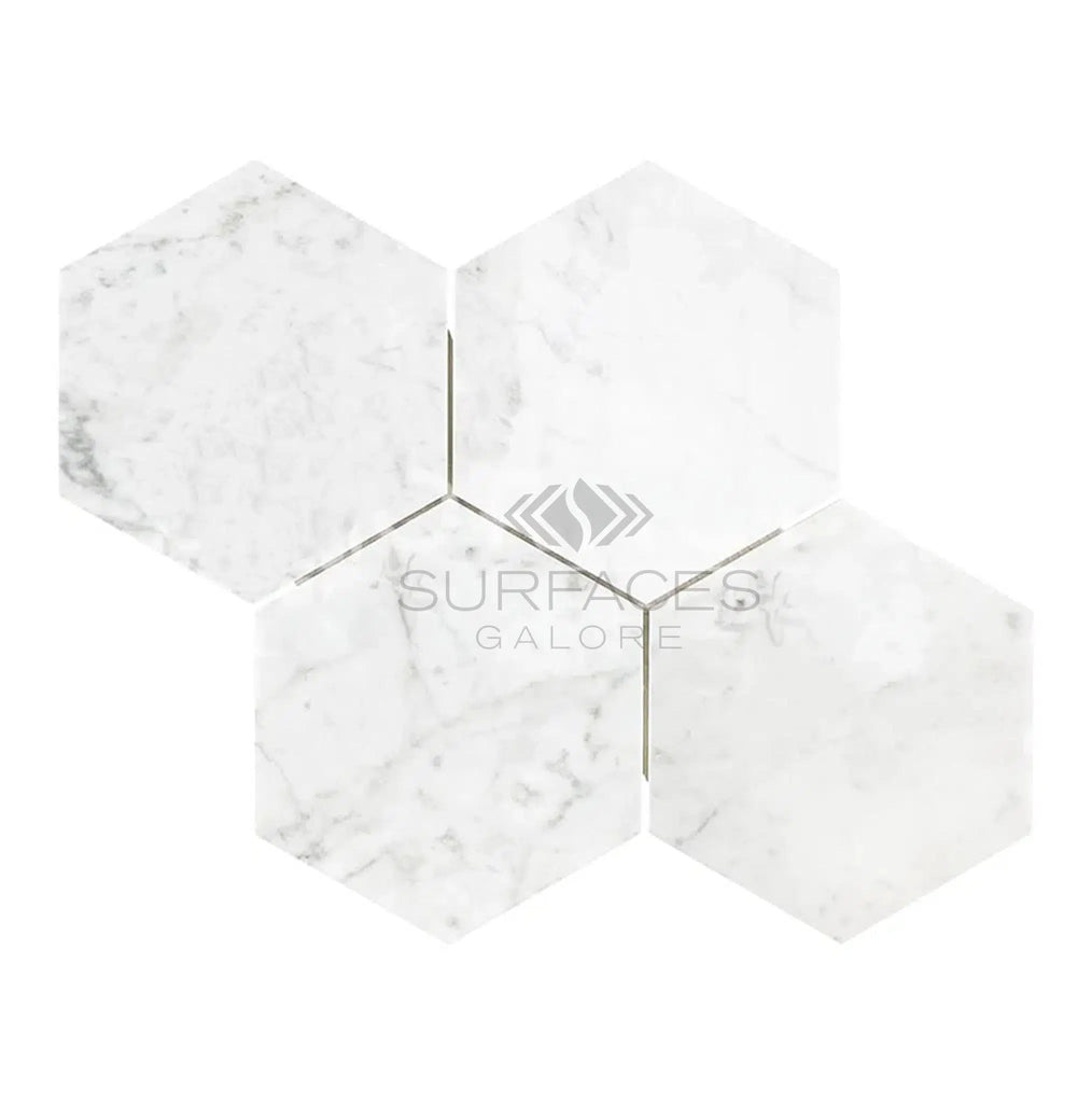 Carrara White 6" Hexagon Mosaic Marble Tile Polished-Honed