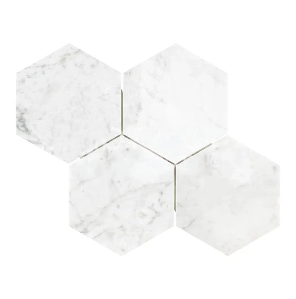 Carrara White 6" Hexagon Mosaic Marble Tile Polished-Honed