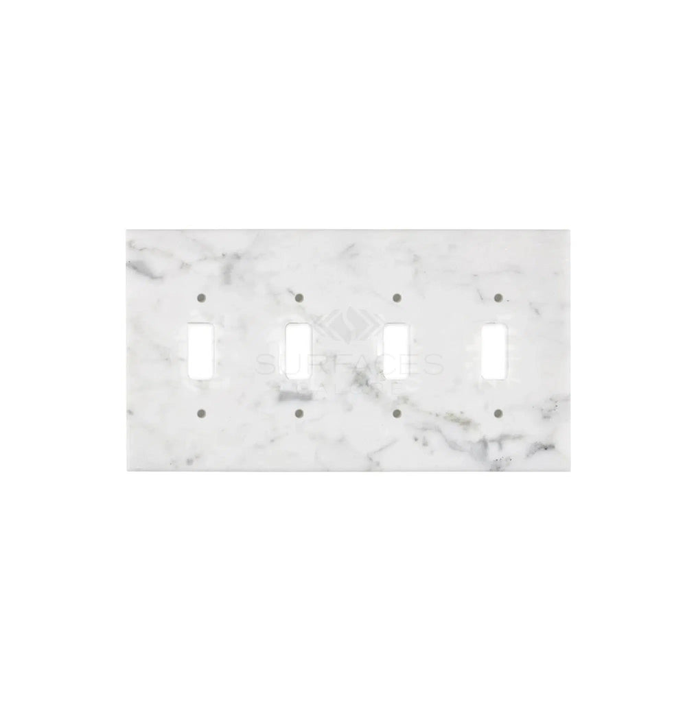 Carrara White (Bianco Carrara / Italian) Marble 4 Gang TOGGLE Switch Wall Plate / Cover Plate / Switch Plate - SurfacesGalore4 1/2" X 8 1/4"4 - TOGGLEPolished