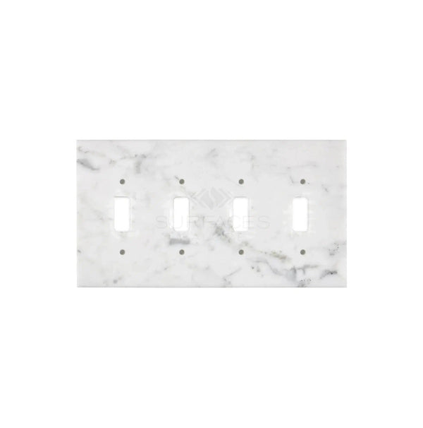 Carrara White (Bianco Carrara / Italian) Marble 4 Gang TOGGLE Switch Wall Plate / Cover Plate / Switch Plate - SurfacesGalore4 1/2" X 8 1/4"4 - TOGGLEPolished