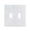 The Carrara White Marble Double TOGGLE Plate Switch Wall Plate from SurfacesGalore features a sophisticated white double light switch cover plate with rectangular cutouts, specifically designed for two toggle switches. This exquisite piece stands out among switch plate covers, featuring an authentic marble finish that brings the elegance of natural stone into your home.