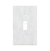 The SurfacesGalore Carrara White Marble Single Toggle Plate Switch Wall Plate, crafted from authentic natural stone, features a single switch opening and two screw holes.