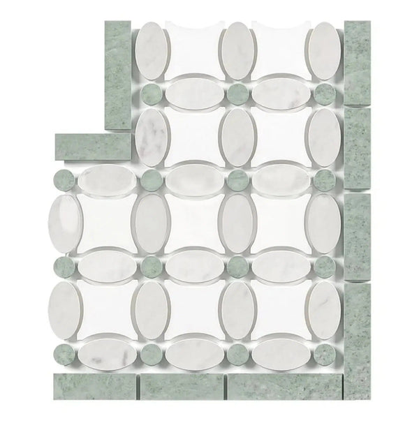 Carrara White Florida Flower Border CORNER (Ming Green) Polished-Honed