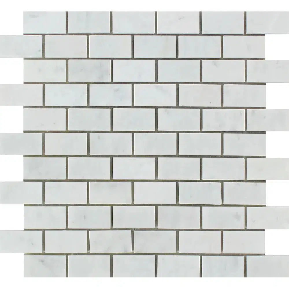 Carrara White Italian Premium 1X2 Brick Mosaic Marble Tile Polished-Honed