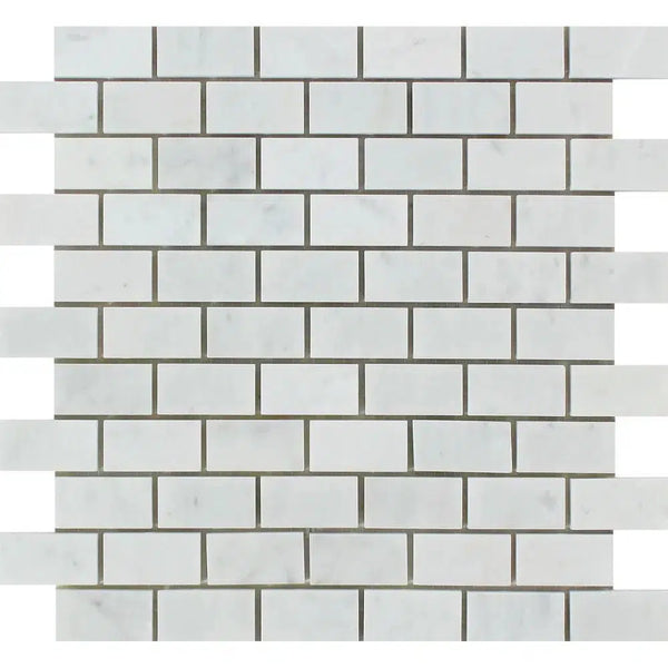 Carrara White Italian Premium 1X2 Brick Mosaic Marble Tile Polished - Honed - SurfacesGalorePolished