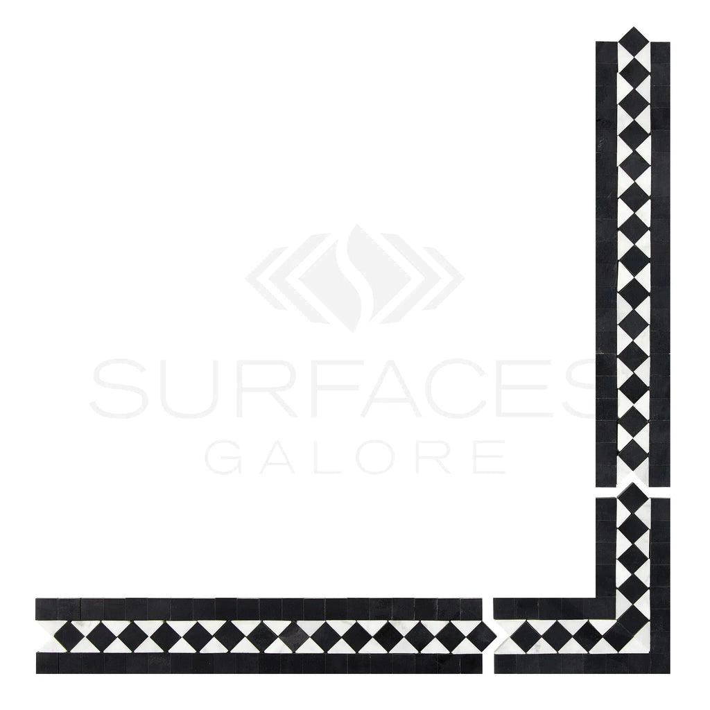 Carrara White Italian Premium 2X12 BIAS Border (w/ Black) Polished - Honed - SurfacesGalorePolished