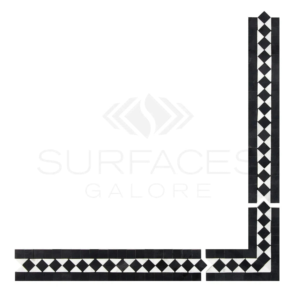 Carrara White Italian Premium 2X12 BIAS Border (w/ Black) Polished-Honed