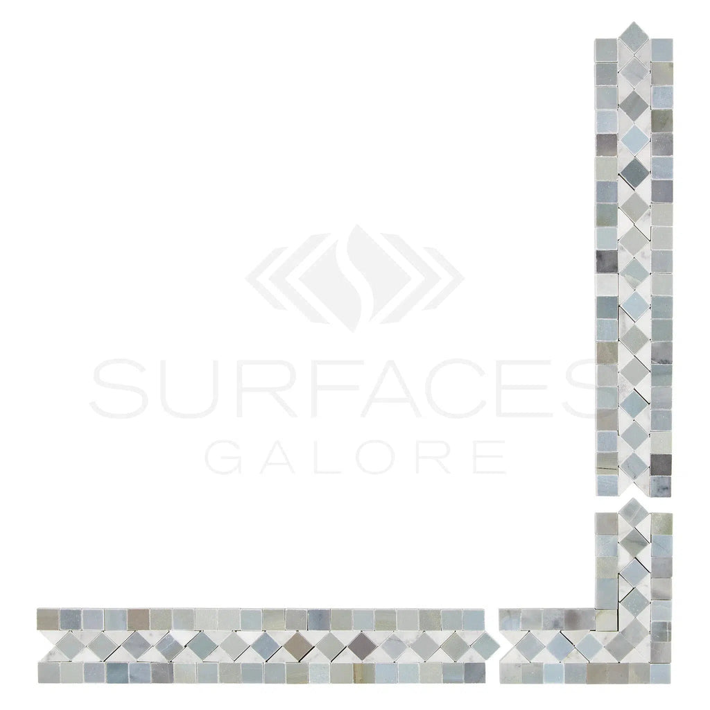 Carrara White Italian Premium 2X12 BIAS Border (w/ Blue - Gray) Polished - Honed - SurfacesGalorePolished