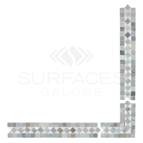 Carrara White Italian Premium 2X12 BIAS Border (w/ Blue - Gray) Polished - Honed - SurfacesGalorePolished